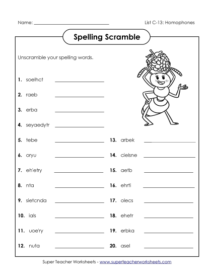 Worksheets - Word Scramble (C-13)