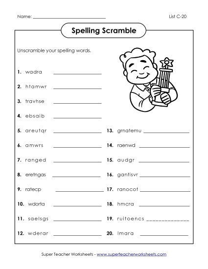 Worksheets - Word Scramble (C-20) Worksheets - Word Scramble (C-20)