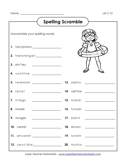 Worksheets - Word Scramble (C-21) Worksheets - Word Scramble (C-21)