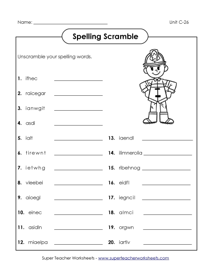 Worksheets - Word Scramble (C-26)
