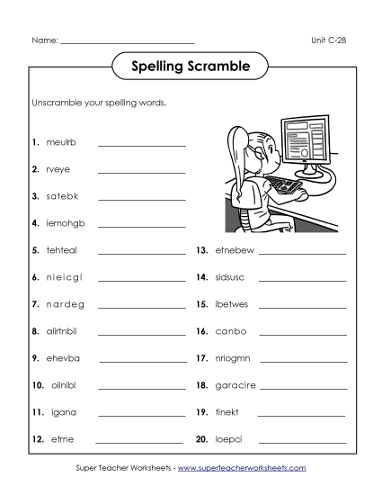 Worksheets - Word Scramble (C-28)