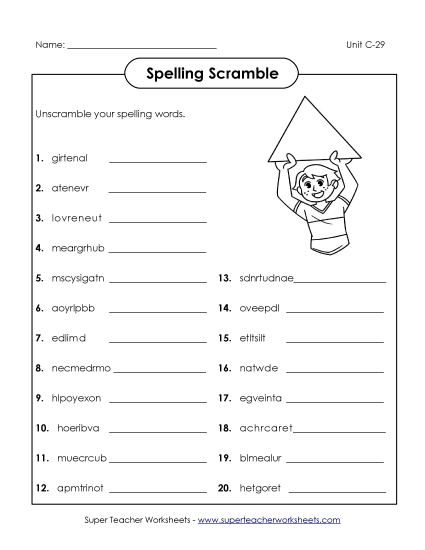 Worksheets - Word Scramble (C-29)