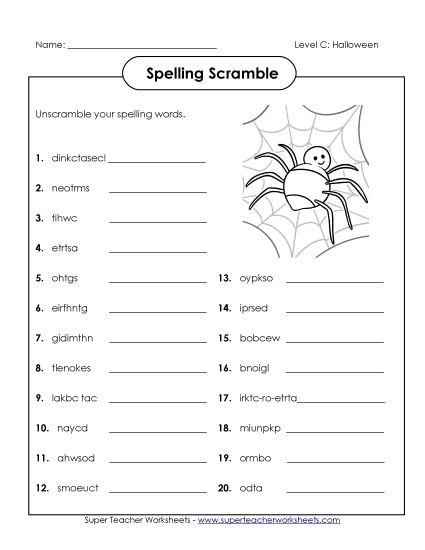 Worksheets and Activities - Word Scramble (C-Halloween) 