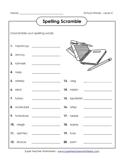 Worksheets and Activities - Word Scramble (C-School Words) Worksheets and Activities - Word Scramble (C-School Words)
