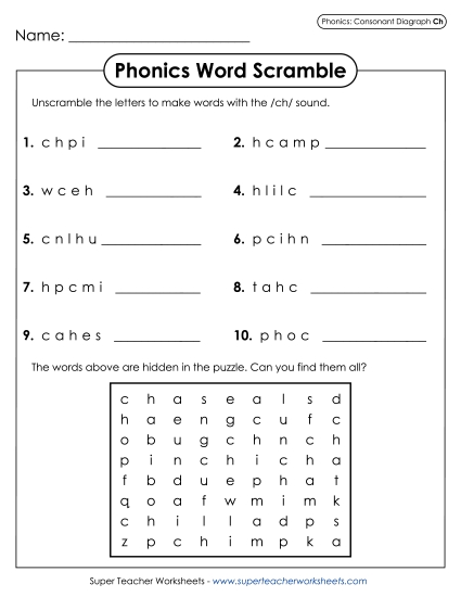 Worksheets - Word Scramble - /ch/ Worksheets - Word Scramble - /ch/