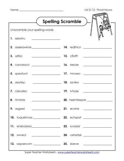 Worksheets - Word Scramble (D-12)