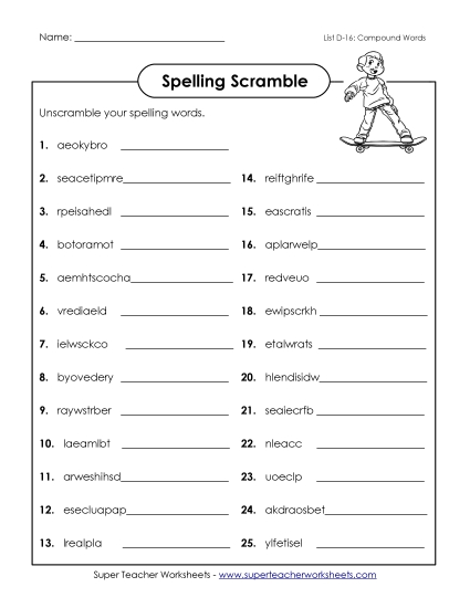 Worksheets - Word Scramble (D-16)
