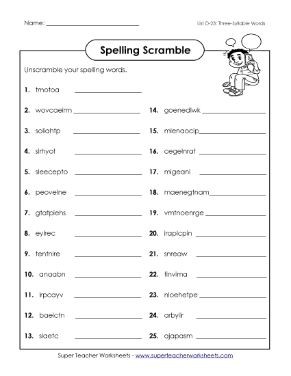Worksheets - Word Scramble (D-23)