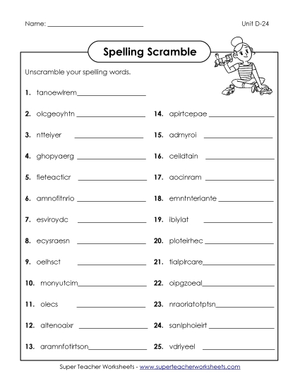 Worksheets - Word Scramble (D-24) Worksheets - Word Scramble (D-24)