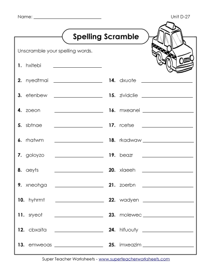 Worksheets - Word Scramble (D-27) 
