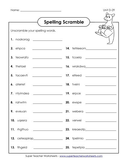 Worksheets - Word Scramble (D-29)