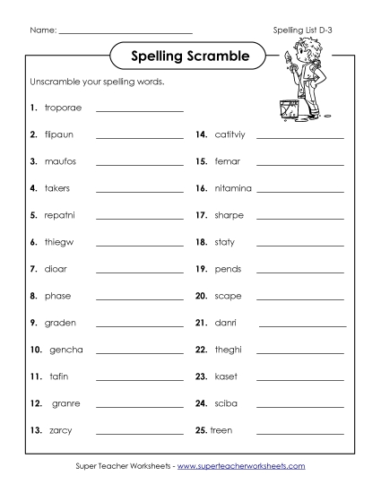 Worksheets - Word Scramble (D-3)