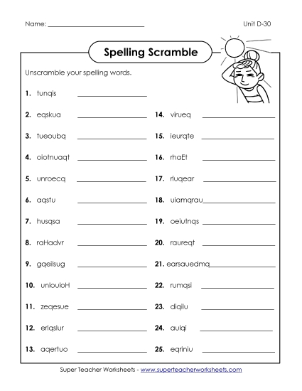 Worksheets - Word Scramble (D-30) Worksheets - Word Scramble (D-30)