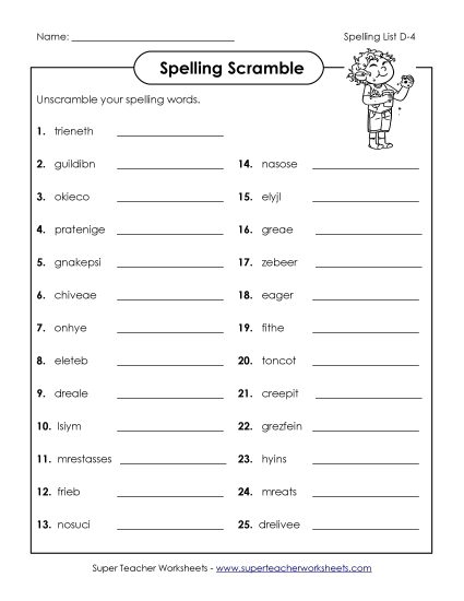Worksheets - Word Scramble (D-4)