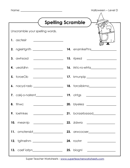 Worksheets - Word Scramble (D-Halloween) Worksheets - Word Scramble (D-Halloween)