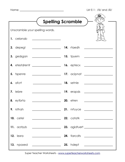 Worksheets and Puzzles - Word Scramble (E-1)