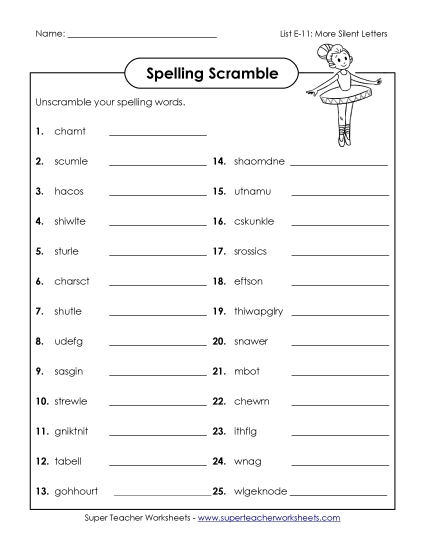 Printable Worksheets - Word Scramble (E-11) Printable Worksheets - Word Scramble (E-11)