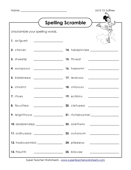 Printable Worksheets - Word Scramble (E-13)