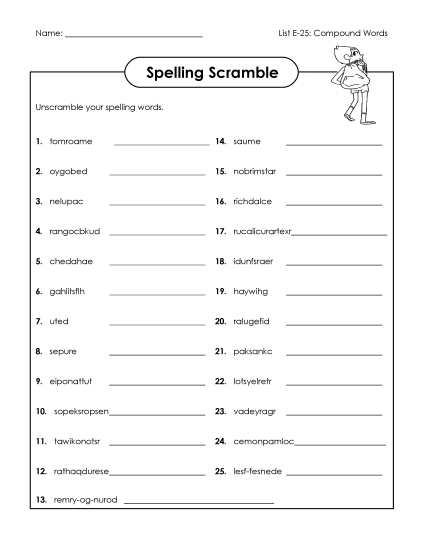 Printable Worksheets - Word Scramble (E-25) Printable Worksheets - Word Scramble (E-25)