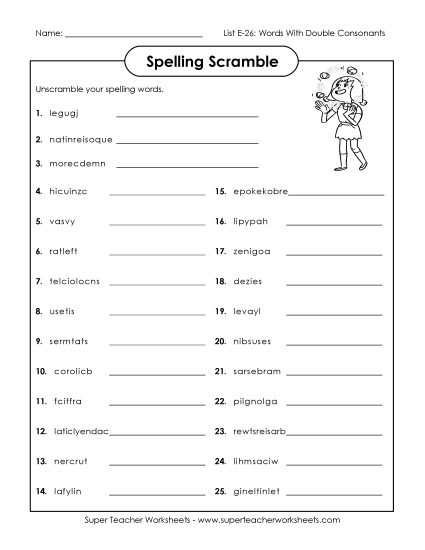 Printable Worksheets - Word Scramble (E-26)
