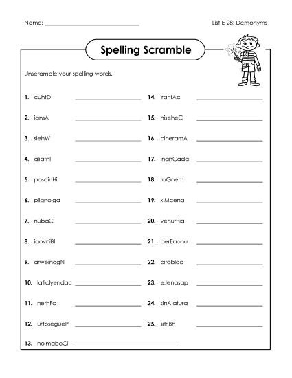 Printable Worksheets - Word Scramble (E-28)