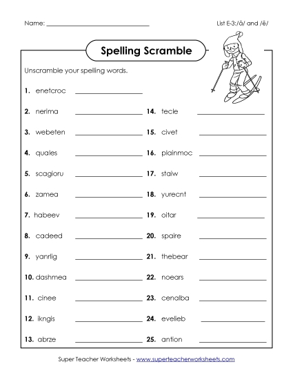 Worksheets and Puzzles - Word Scramble (E-3)