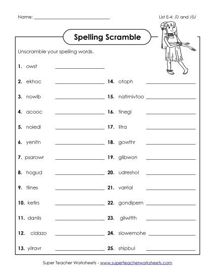 Printable Worksheets - Word Scramble (E-4)