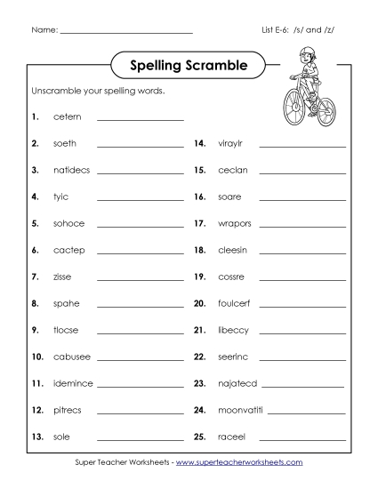 Printable Worksheets - Word Scramble (E-6)