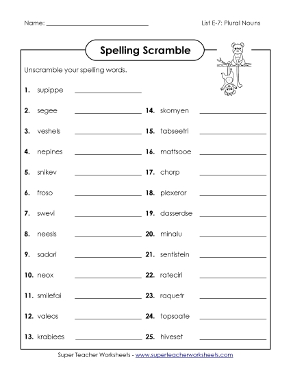 Printable Worksheets - Word Scramble (E-7)
