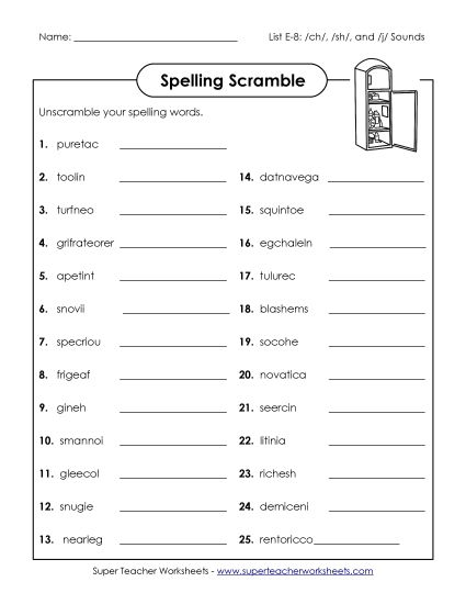 Printable Worksheets - Word Scramble (E-8)