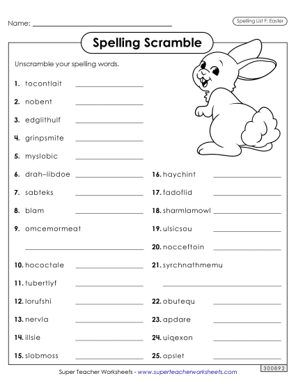 Worksheets and Puzzles - Word Scramble (Easter) 