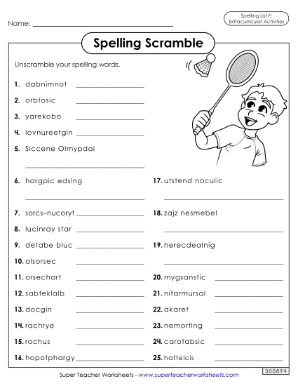 Worksheets and Puzzles - Word Scramble (Extracurriculars)