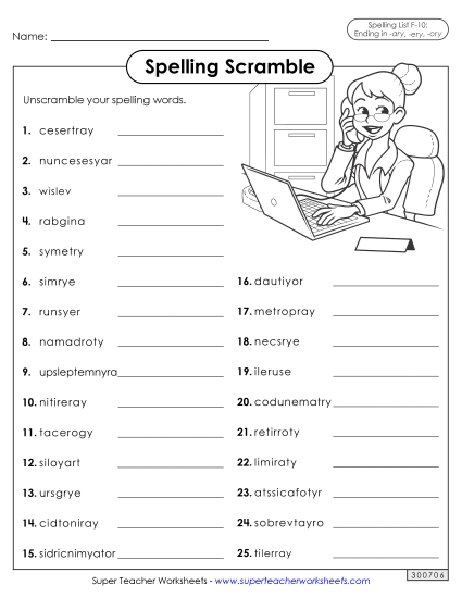 Worksheets and Puzzles - Word Scramble (F-10)