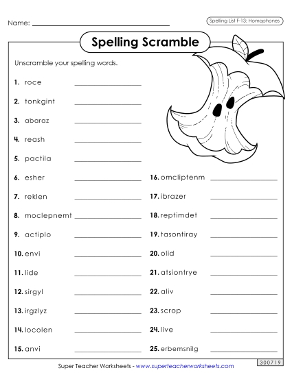 Worksheets and Puzzles - Word Scramble (F-13)