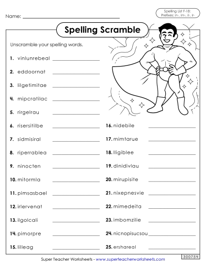 Worksheets and Puzzles - Word Scramble (F-18)