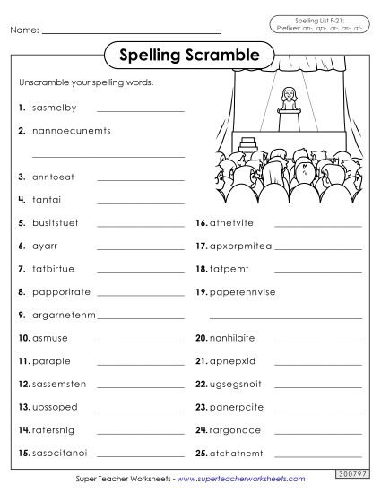 Worksheets and Puzzles - Word Scramble (F-21)