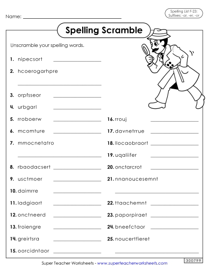 Worksheets and Puzzles - Word Scramble (F-23) 