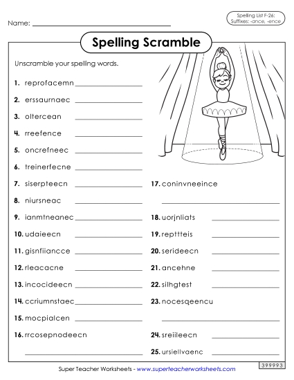 Worksheets and Puzzles - Word Scramble (F-26) 