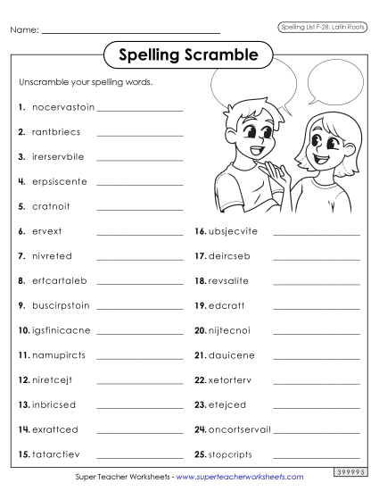 Worksheets and Puzzles - Word Scramble (F-28)