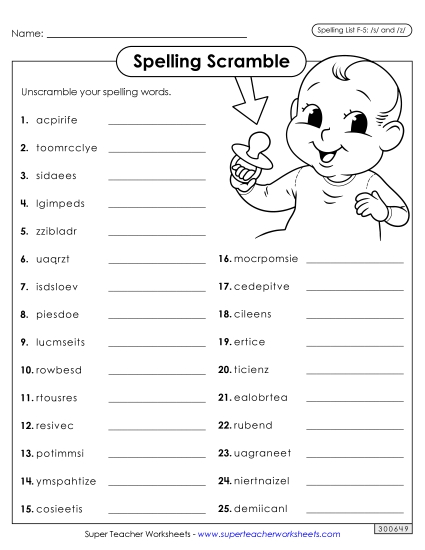 Worksheets and Puzzles - Word Scramble (F-5)