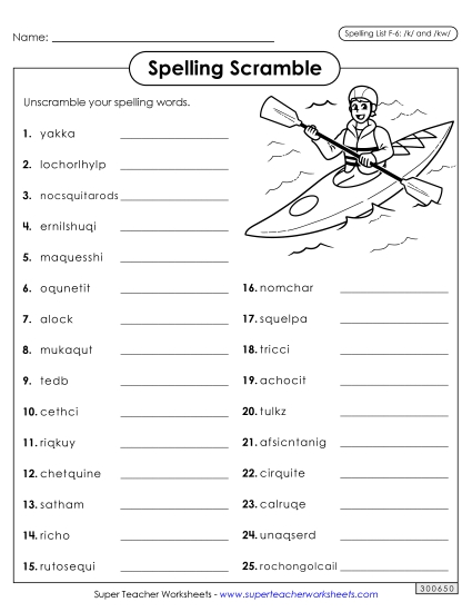 Worksheets and Puzzles - Word Scramble (F-6)