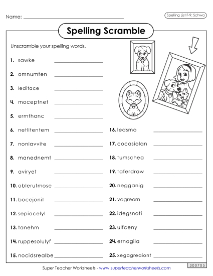 Worksheets and Puzzles - Word Scramble (F-9)