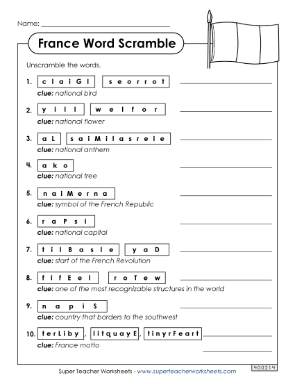 Puzzles - Word Scramble - France