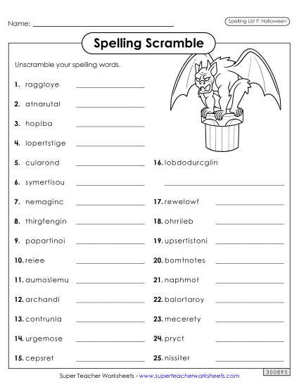 Worksheets and Puzzles - Word Scramble (Halloween)
