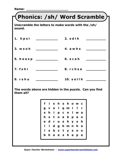Word Scramble - /sh/ Word Scramble - /sh/
