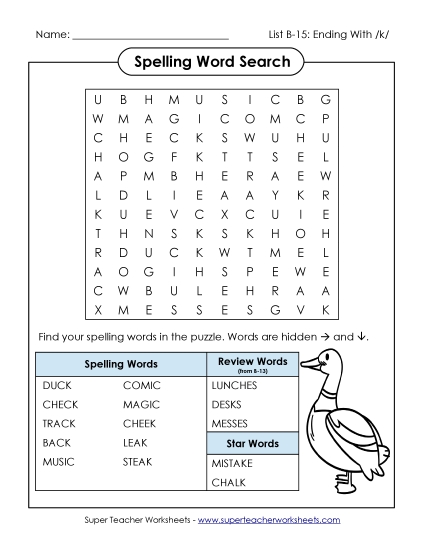 Worksheets - Word Search (B-15) 