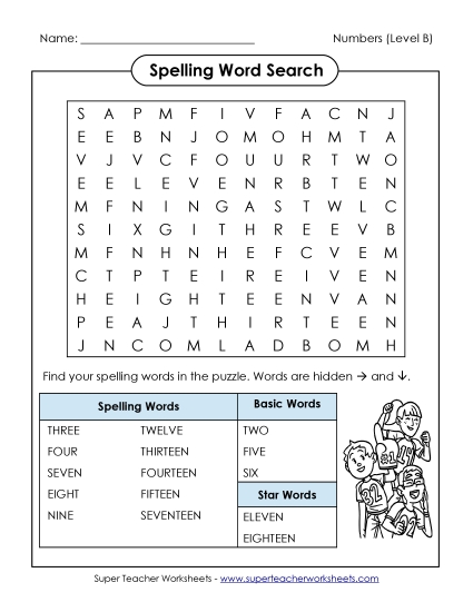 Worksheets and Activities - Word Search (B-Number Words)