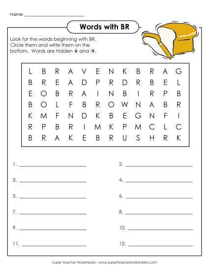Worksheets - Word Search (Br- Blends)
