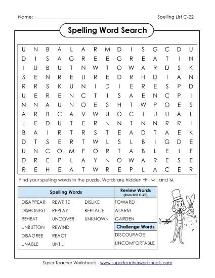 Worksheets - Word Search (C-22) Worksheets - Word Search (C-22)
