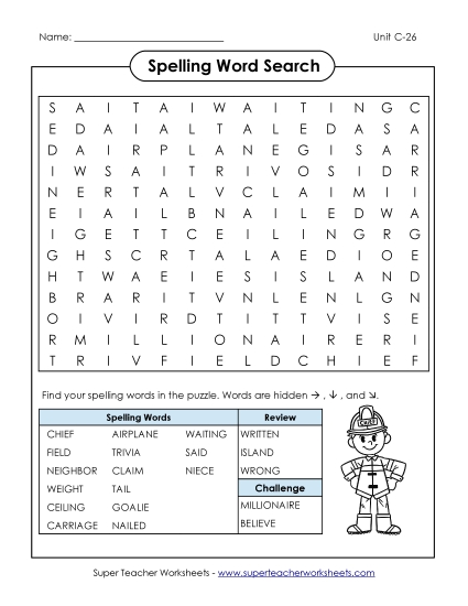 Worksheets - Word Search (C-26) Worksheets - Word Search (C-26)